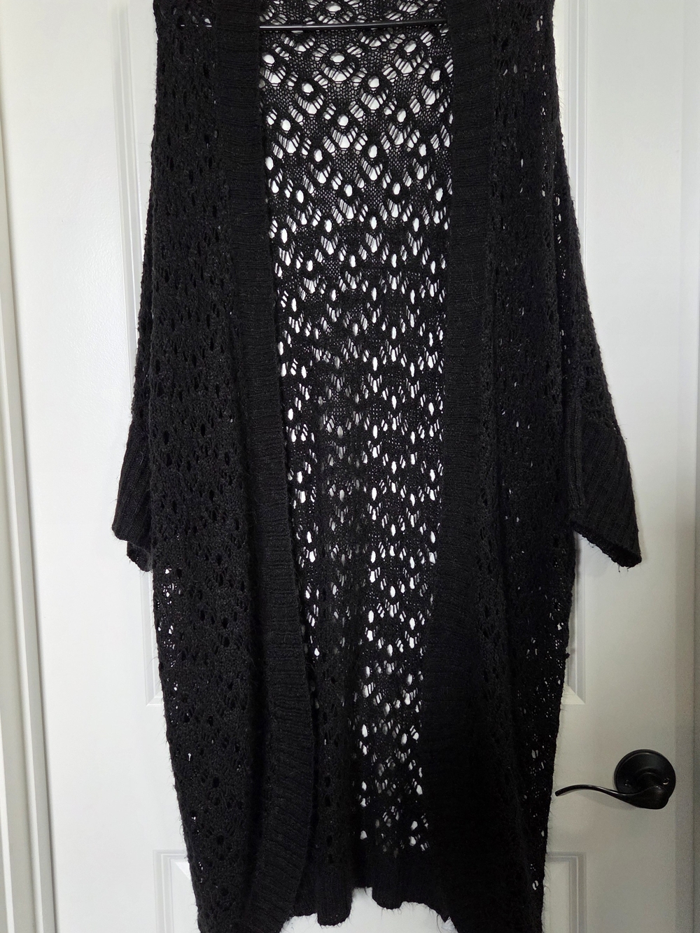 Maurices Black Open-Knit Long Cardigan